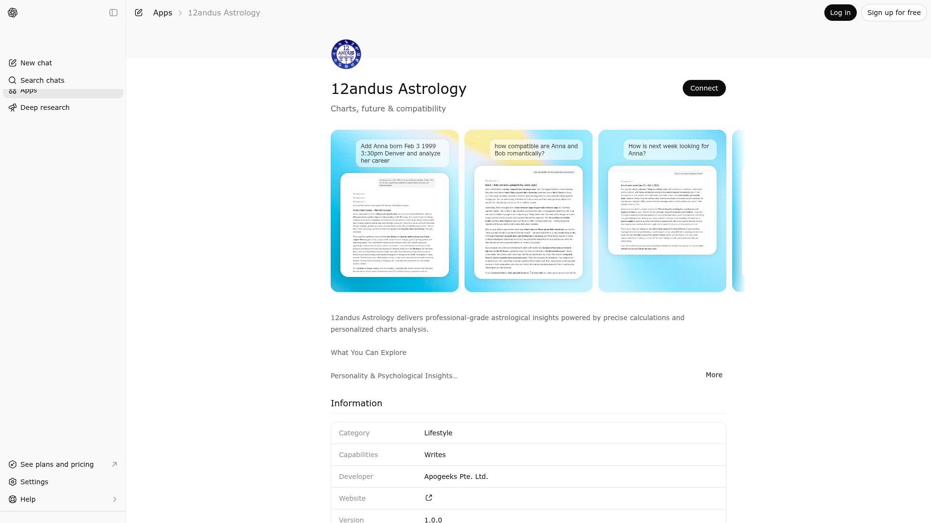 Screenshot of 12andus Astrology website