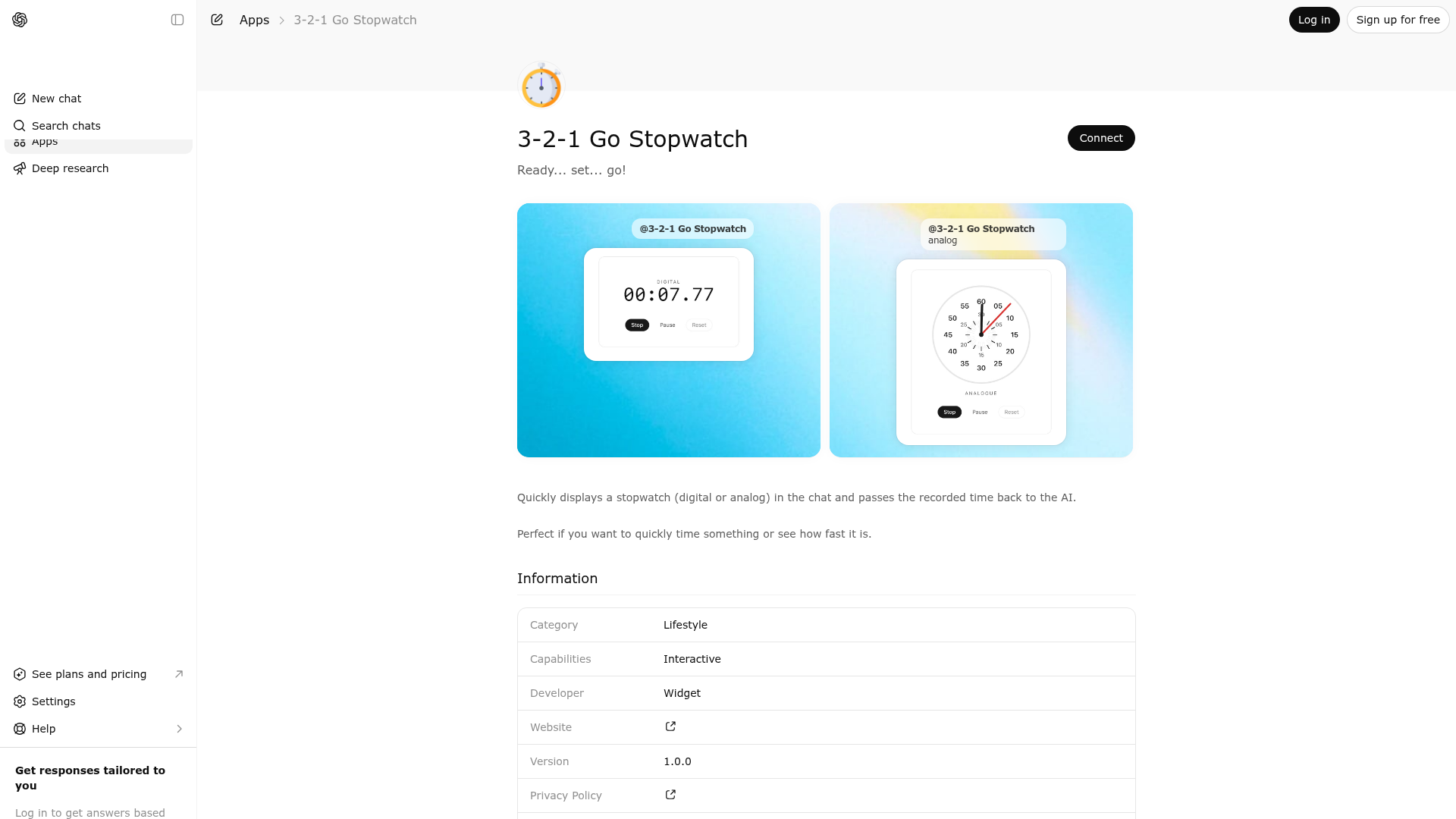 Screenshot of 3-2-1 Go Stopwatch website