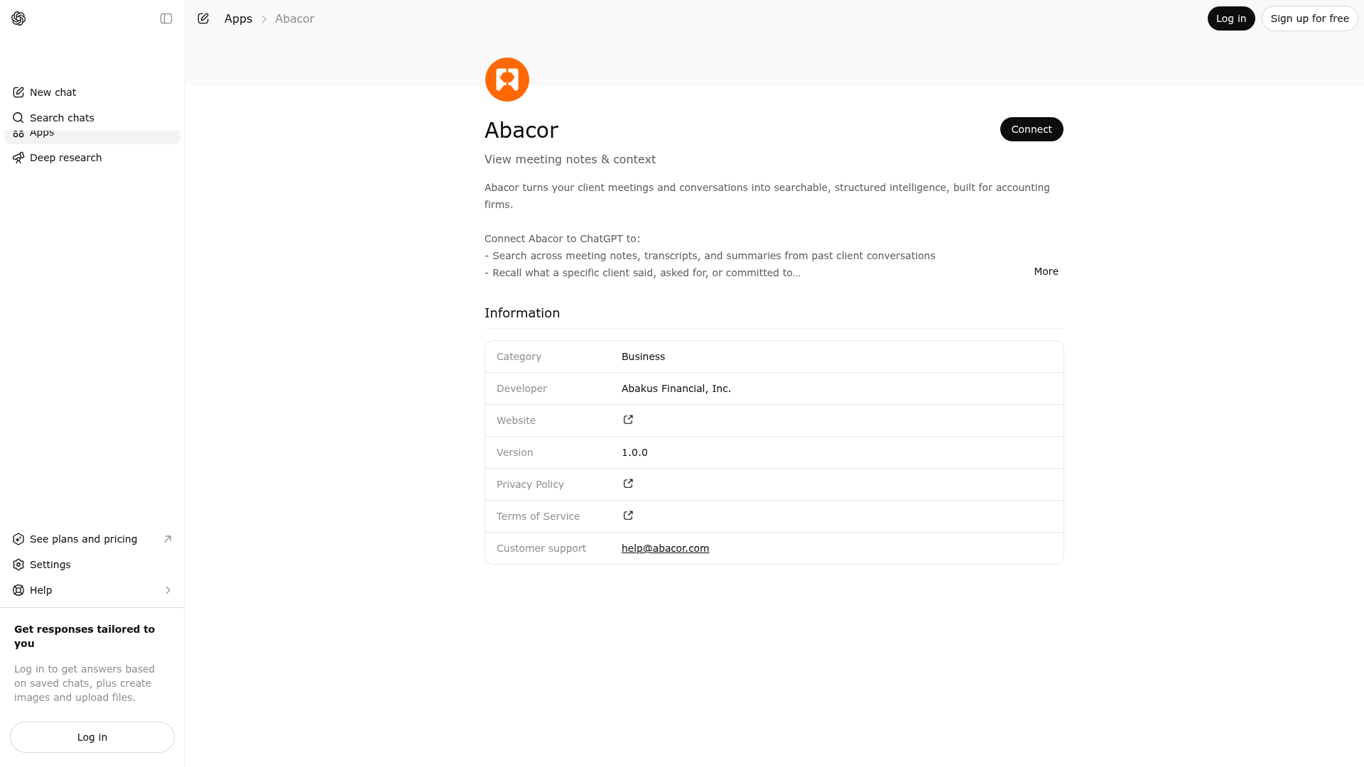 Screenshot of Abacor website