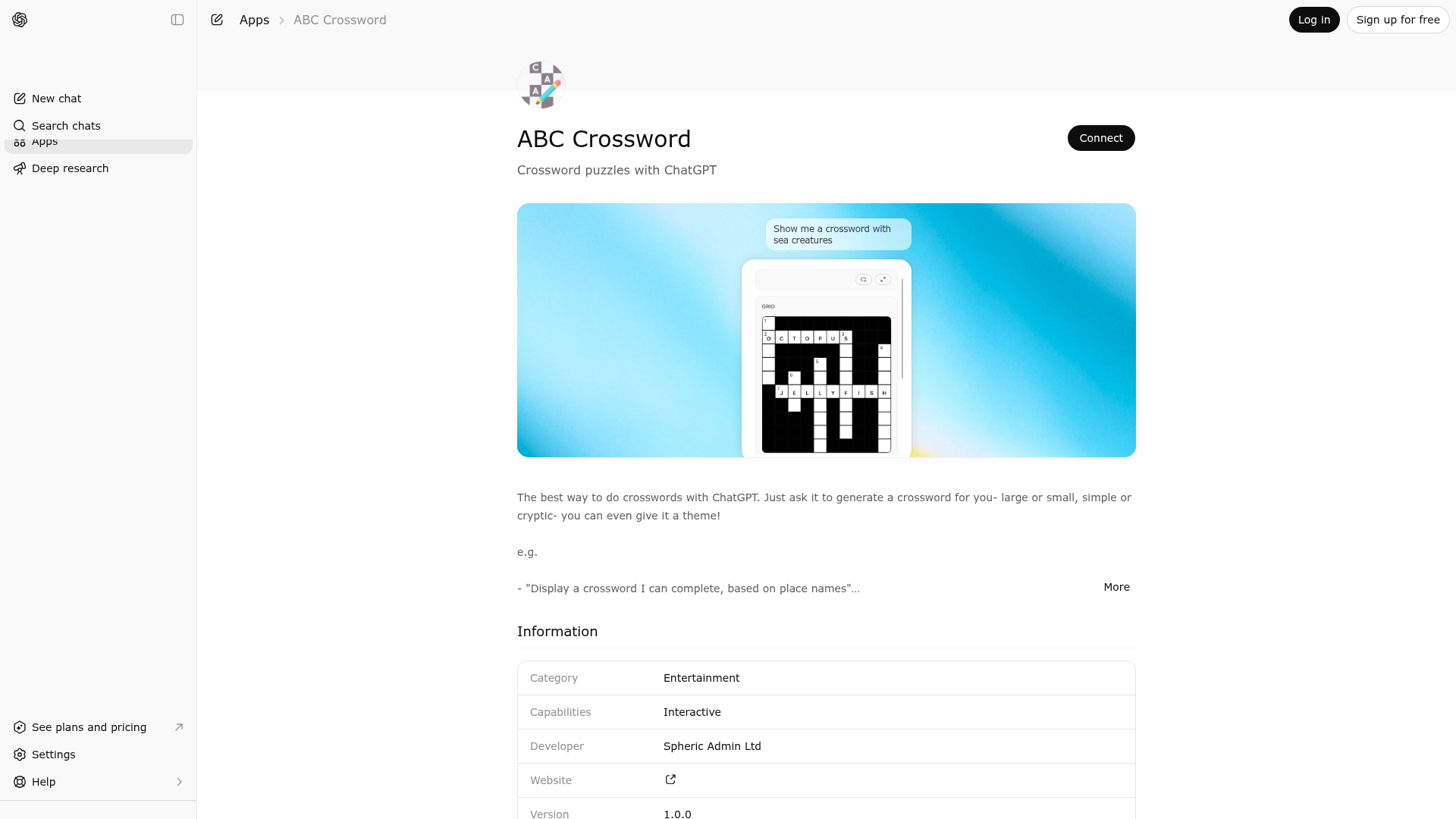 Screenshot of ABC Crossword website