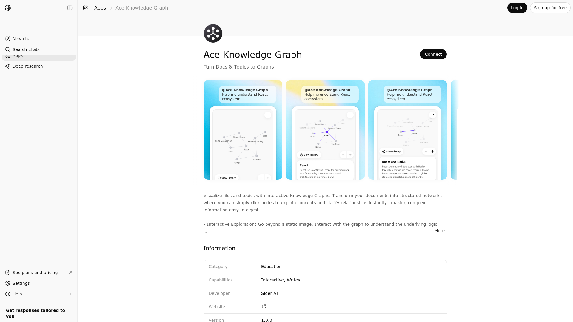 Screenshot of Ace Knowledge Graph website