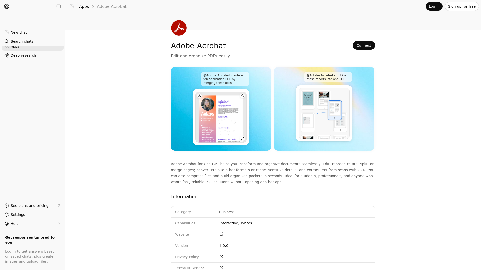 Screenshot of Adobe Acrobat website