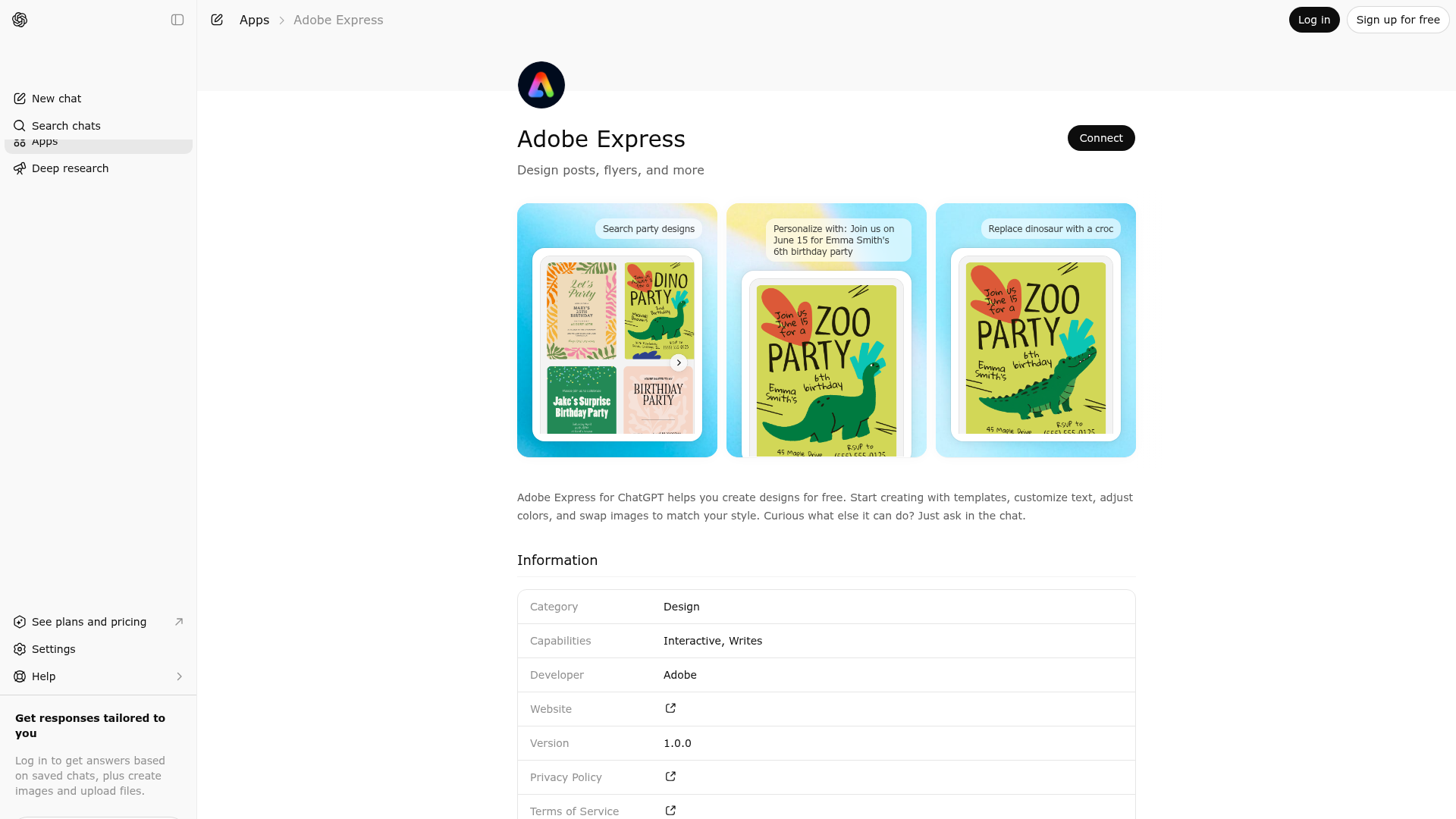 Screenshot of Adobe Express website