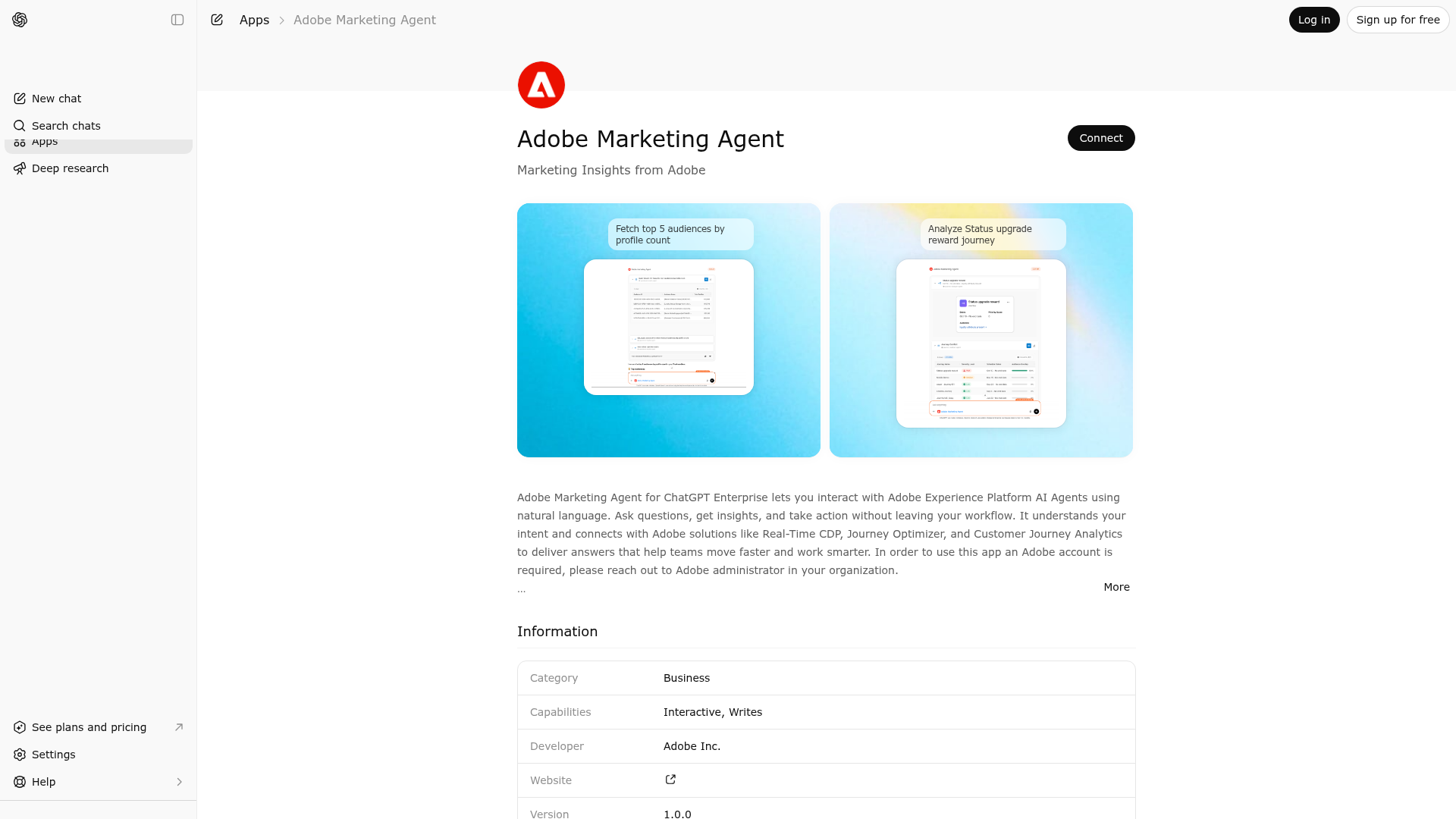 Screenshot of Adobe Marketing Agent  website