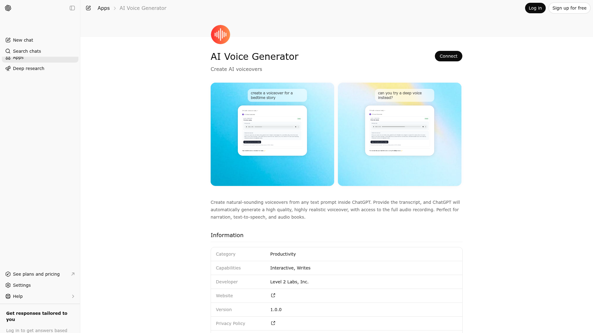 Screenshot of AI Voice Generator website
