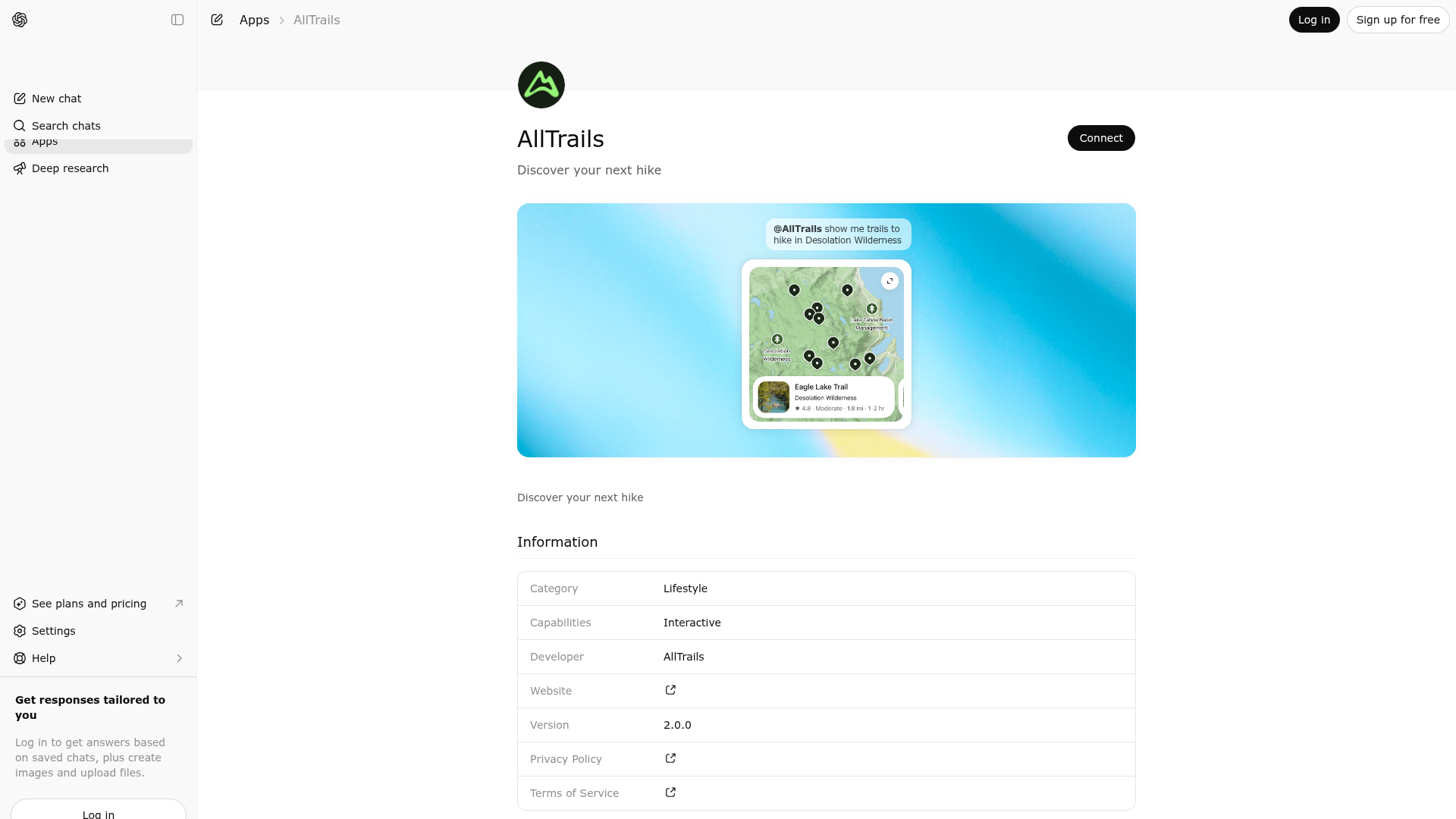 Screenshot of AllTrails website