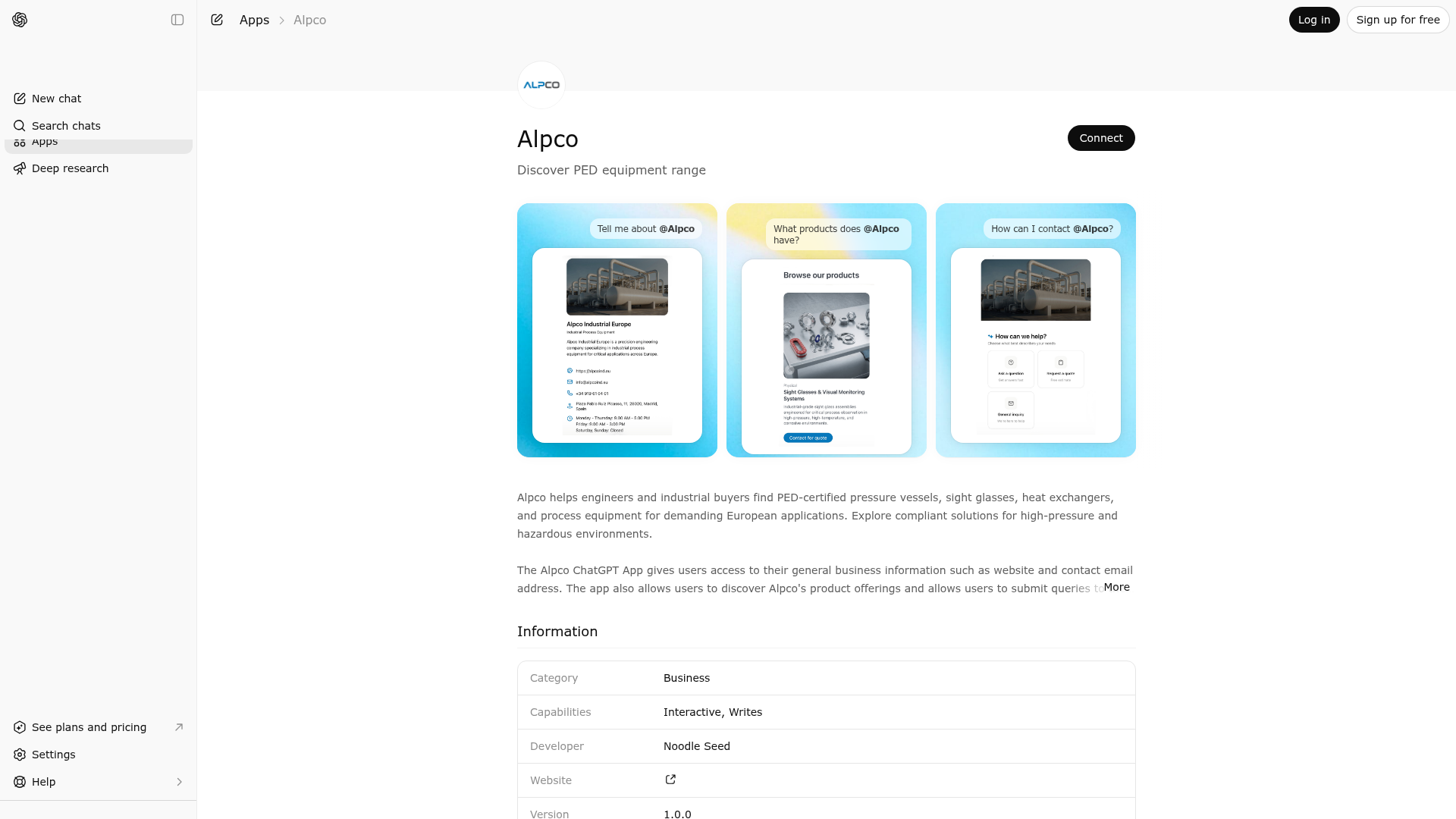 Screenshot of Alpco website
