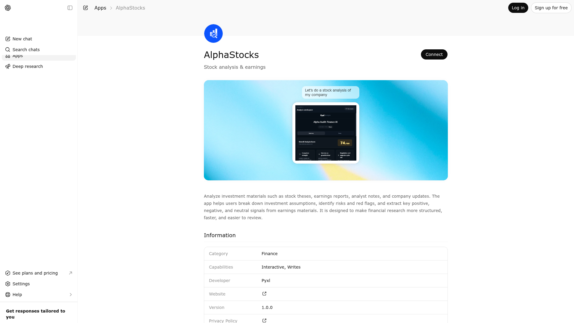 Screenshot of AlphaStocks website