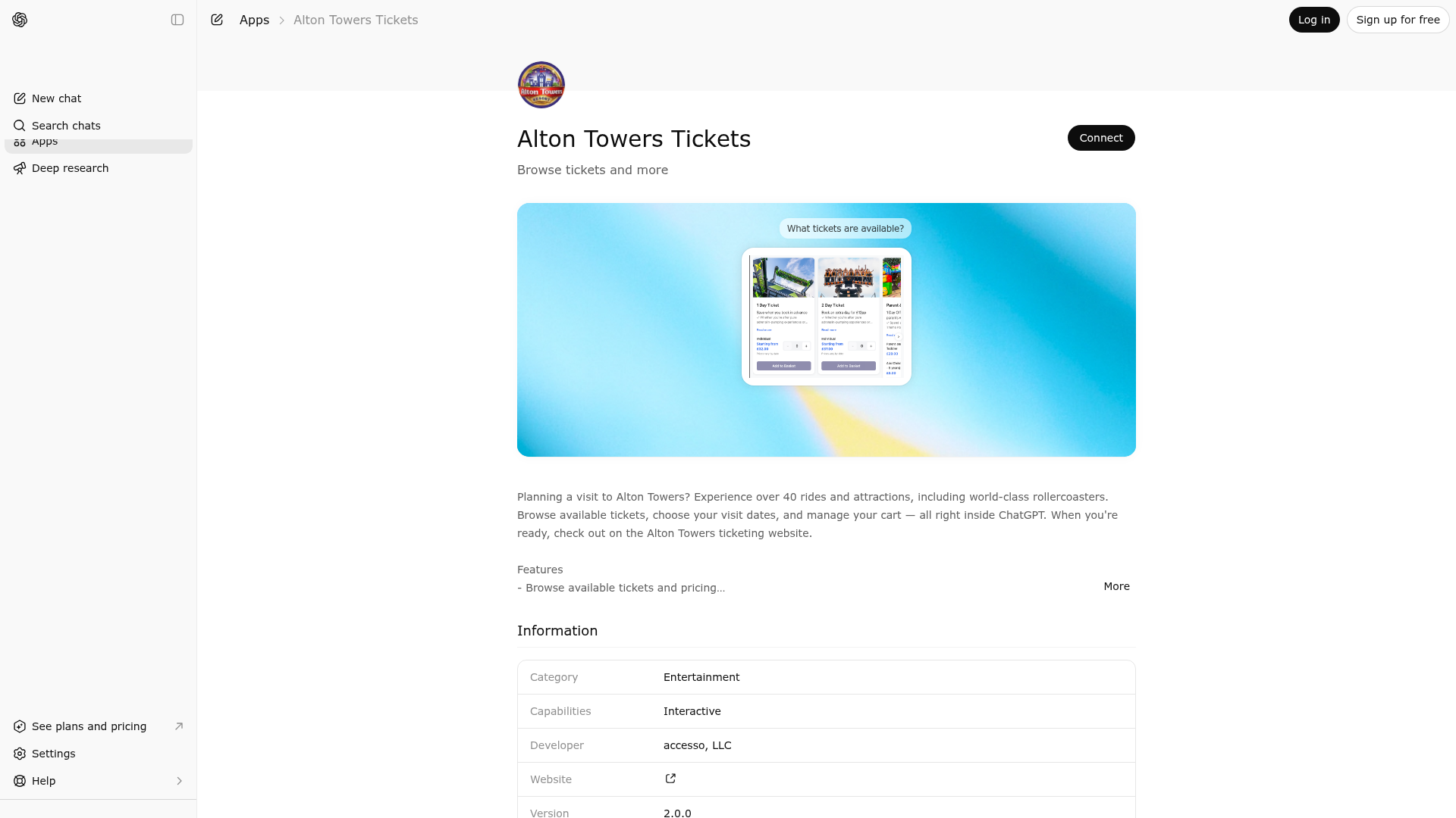 Screenshot of Alton Towers Tickets website