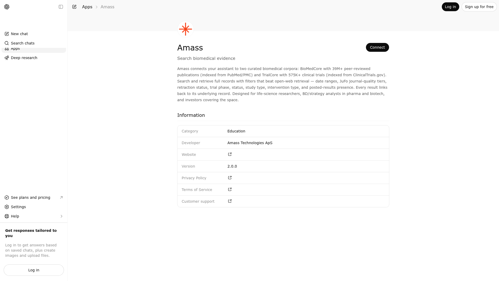 Screenshot of Amass website