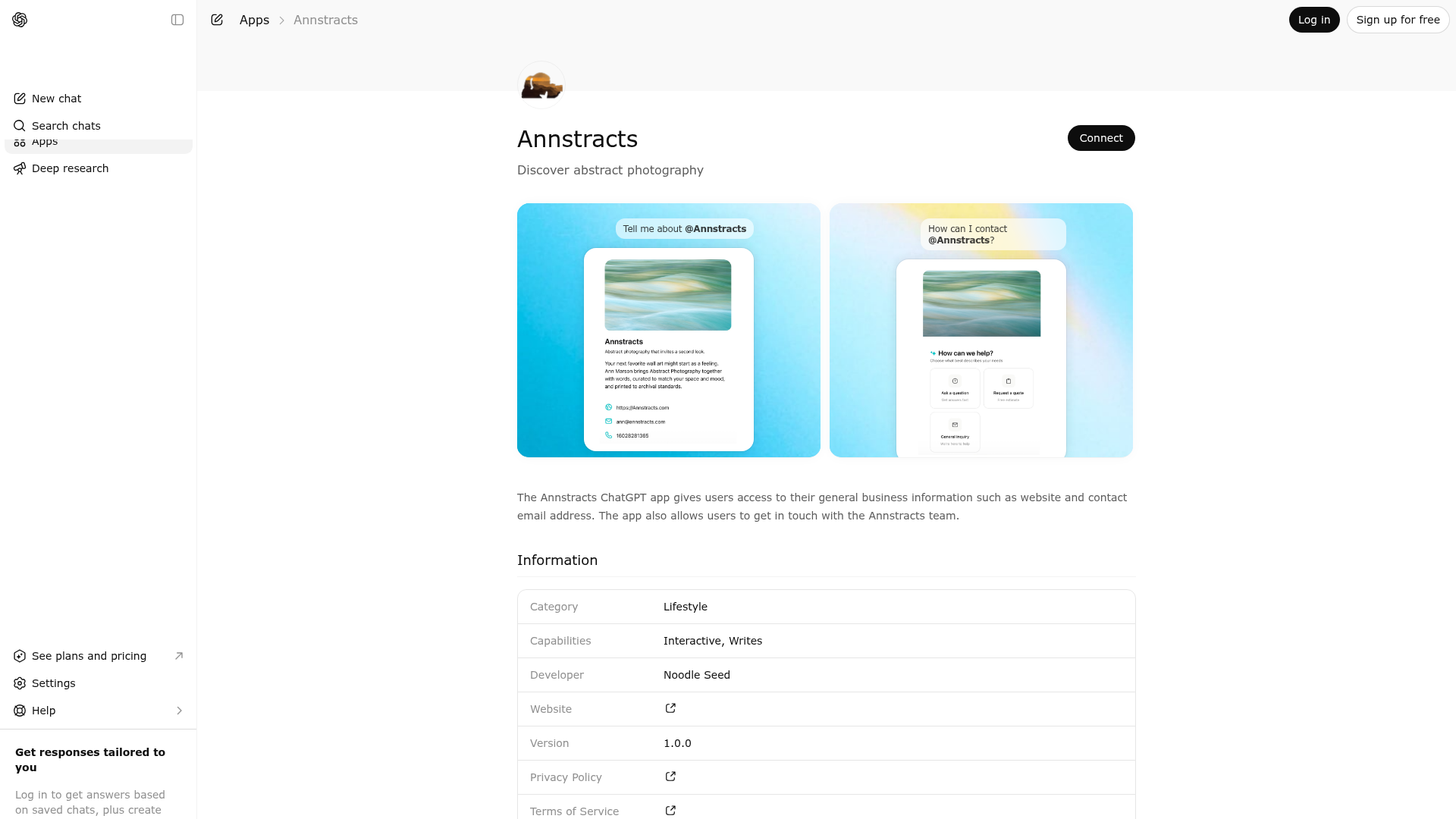 Screenshot of Annstracts website