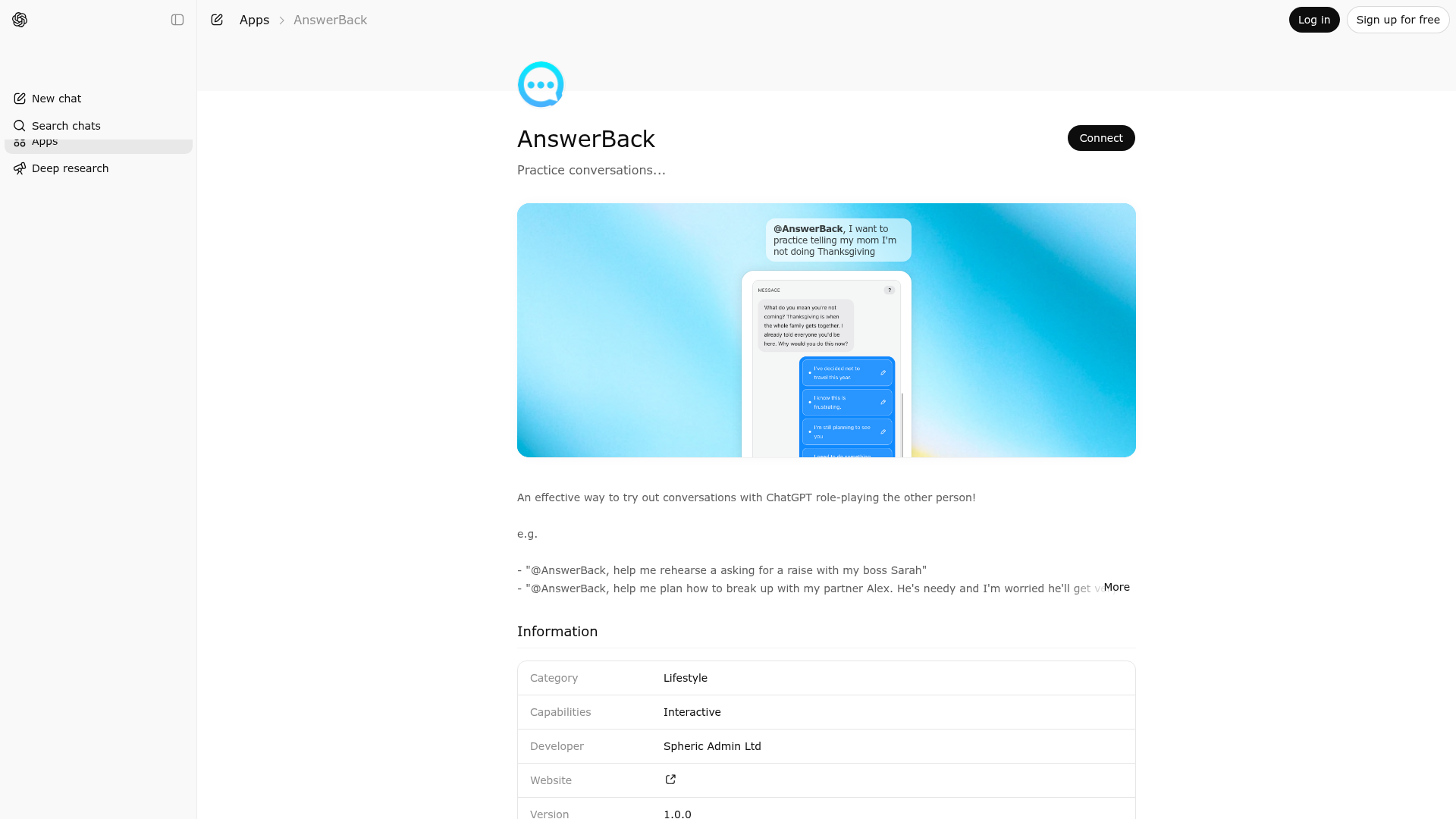 Screenshot of AnswerBack website