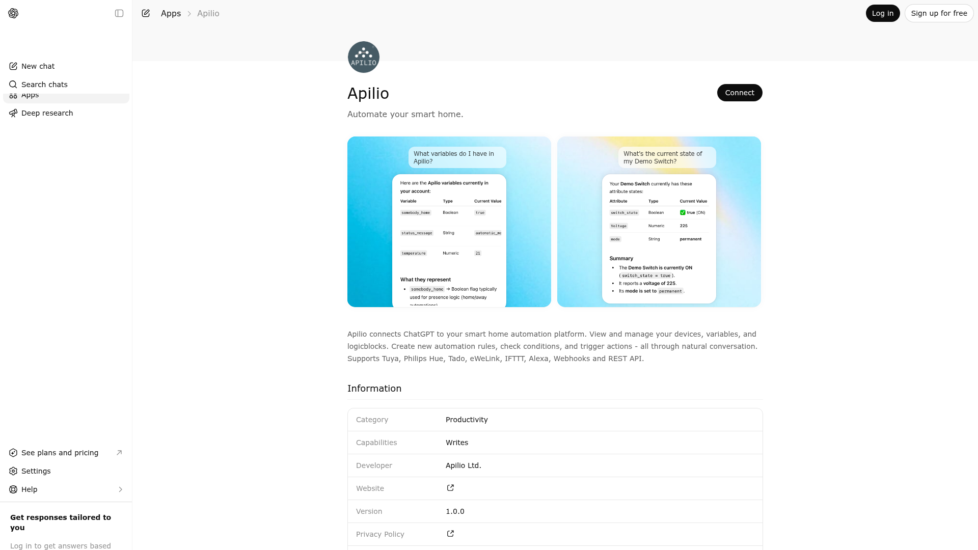 Screenshot of Apilio website