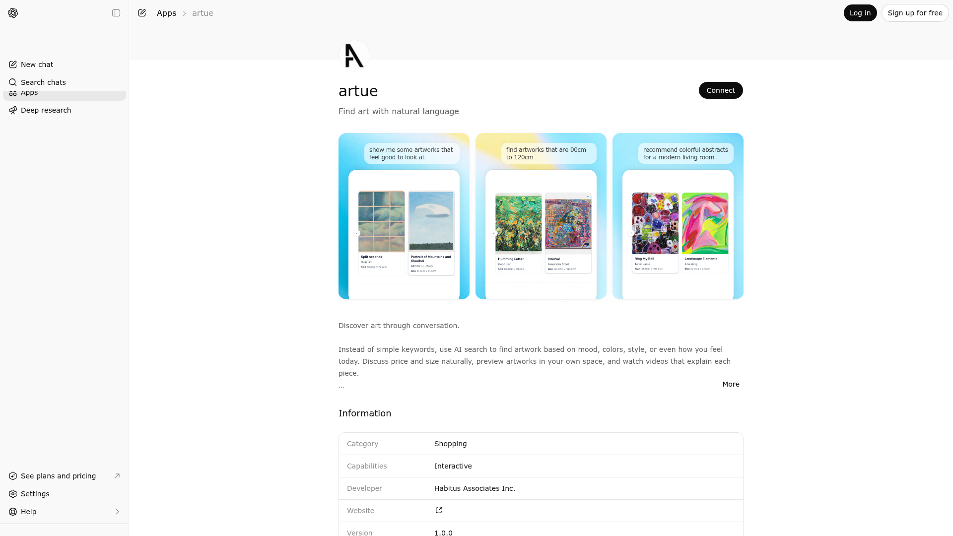 Screenshot of artue website