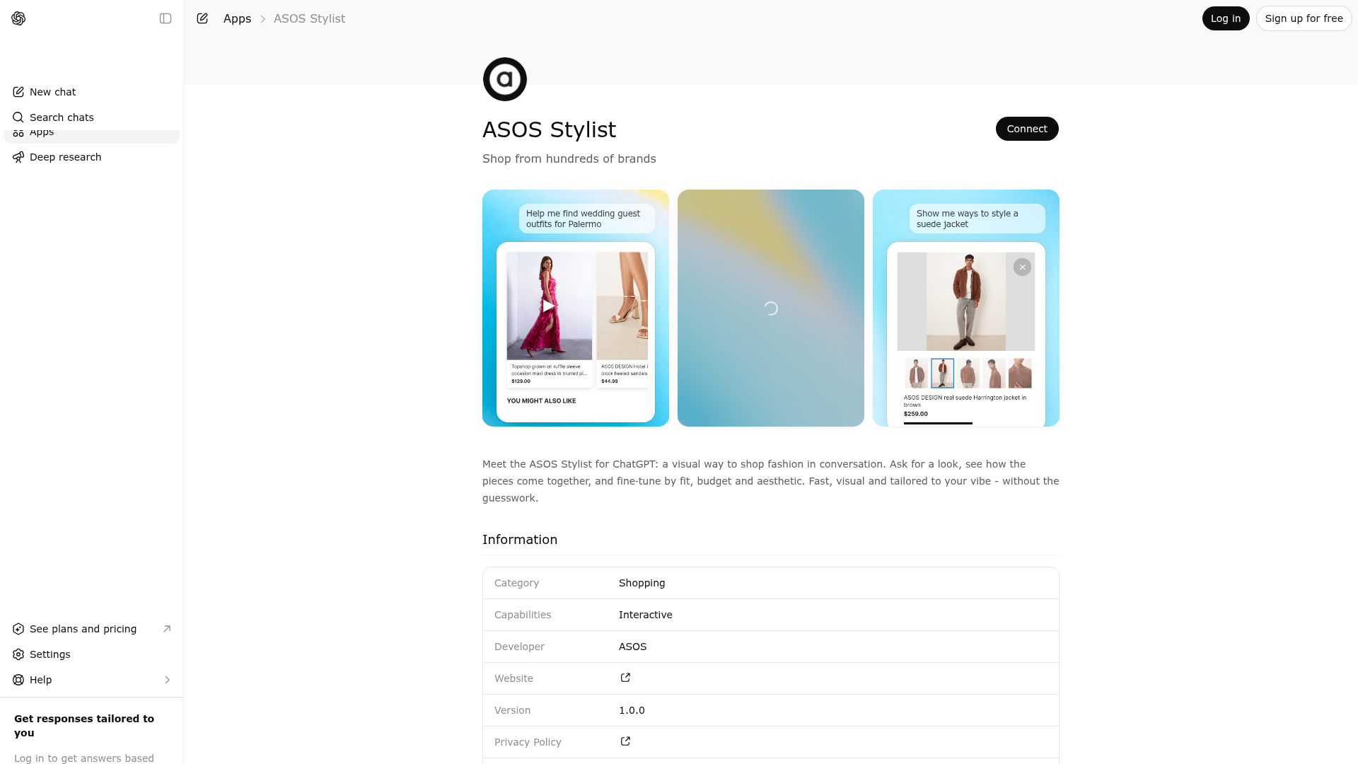 Screenshot of ASOS Stylist website