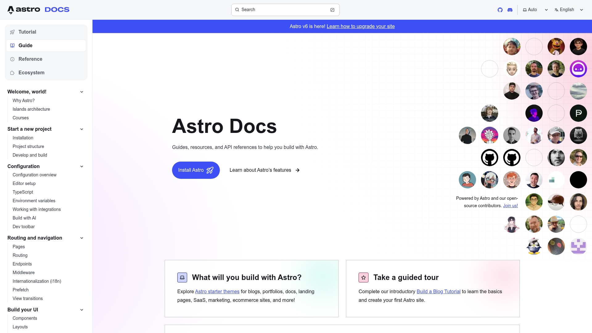 Screenshot of Astro Docs website
