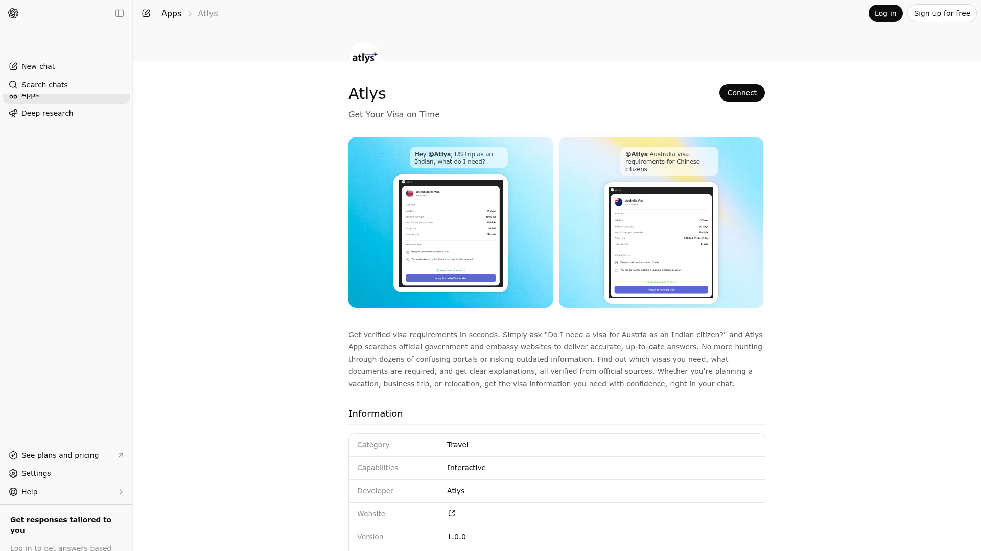 Screenshot of Atlys website