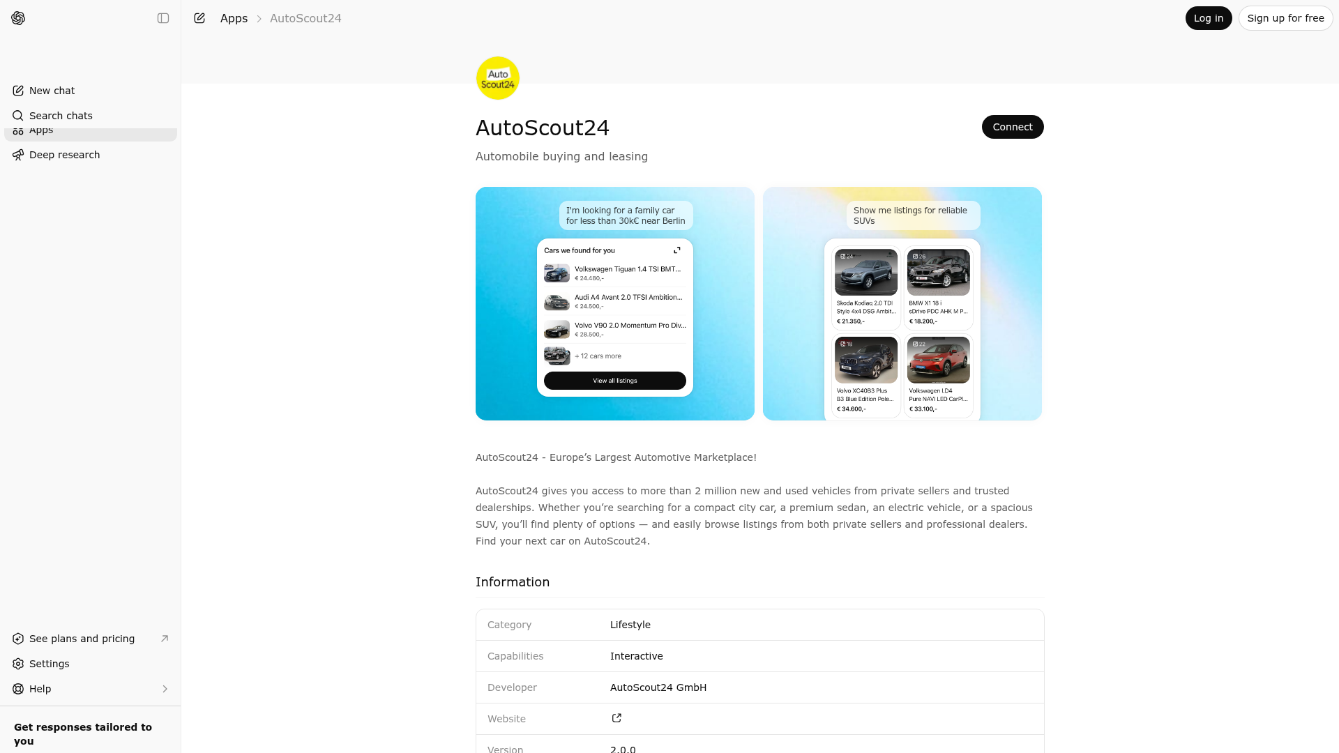 Screenshot of AutoScout24 website