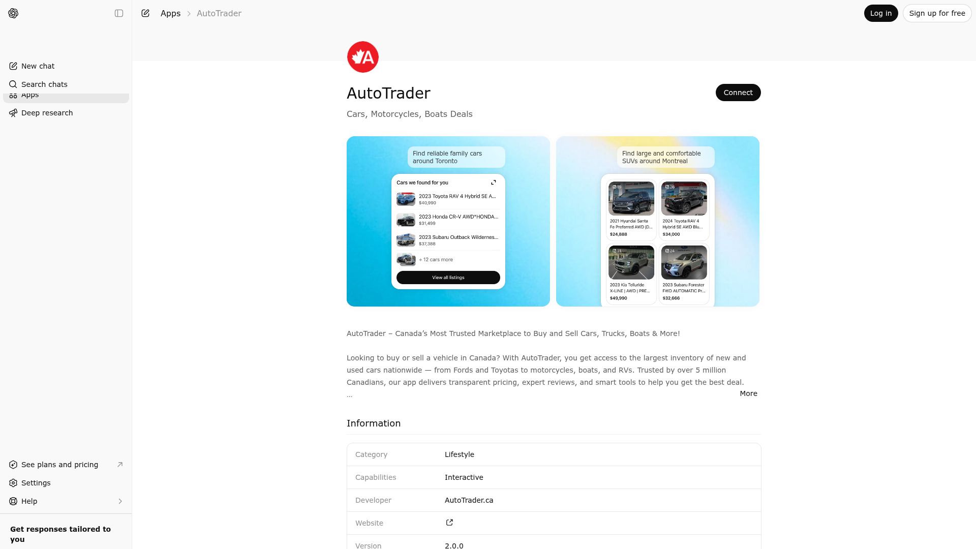 Screenshot of AutoTrader website
