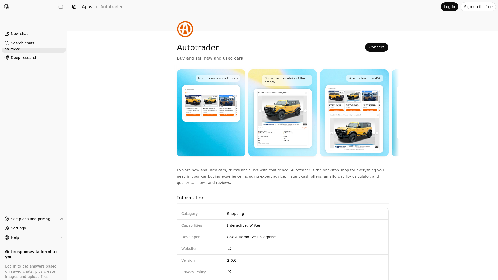Screenshot of Autotrader website