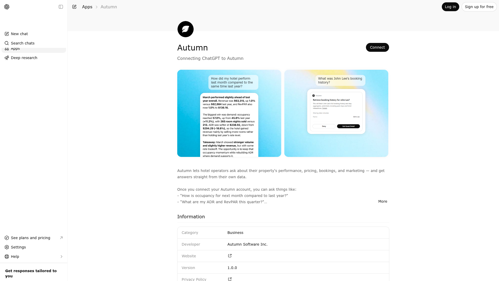 Screenshot of Autumn website