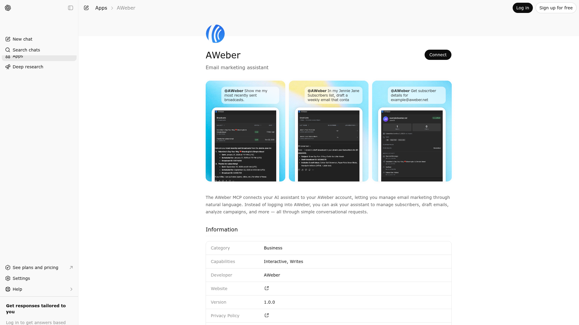 Screenshot of AWeber website