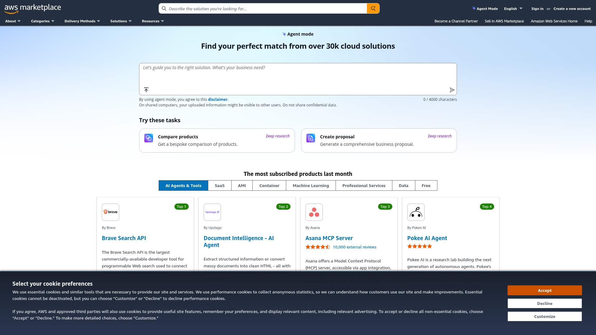 Screenshot of AWS Marketplace website