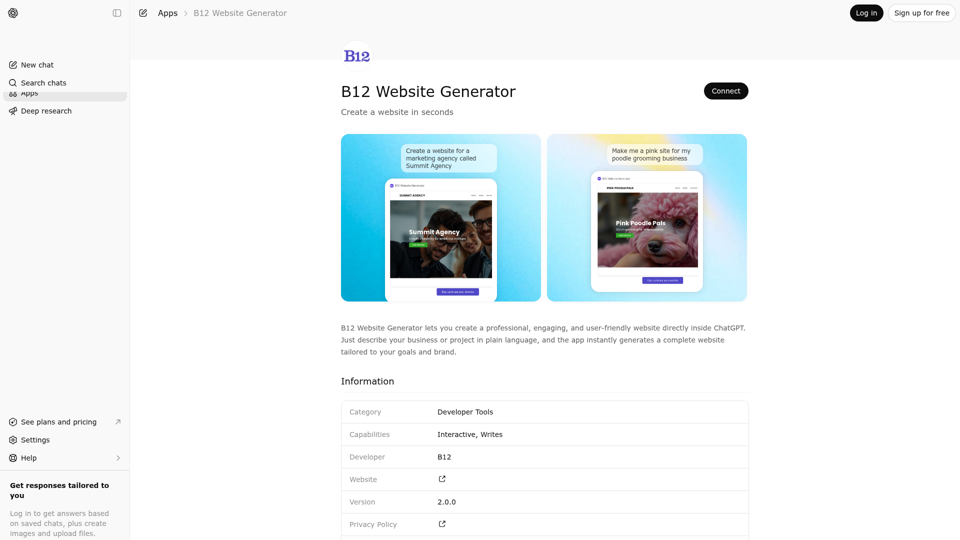 Screenshot of B12 Website Generator website