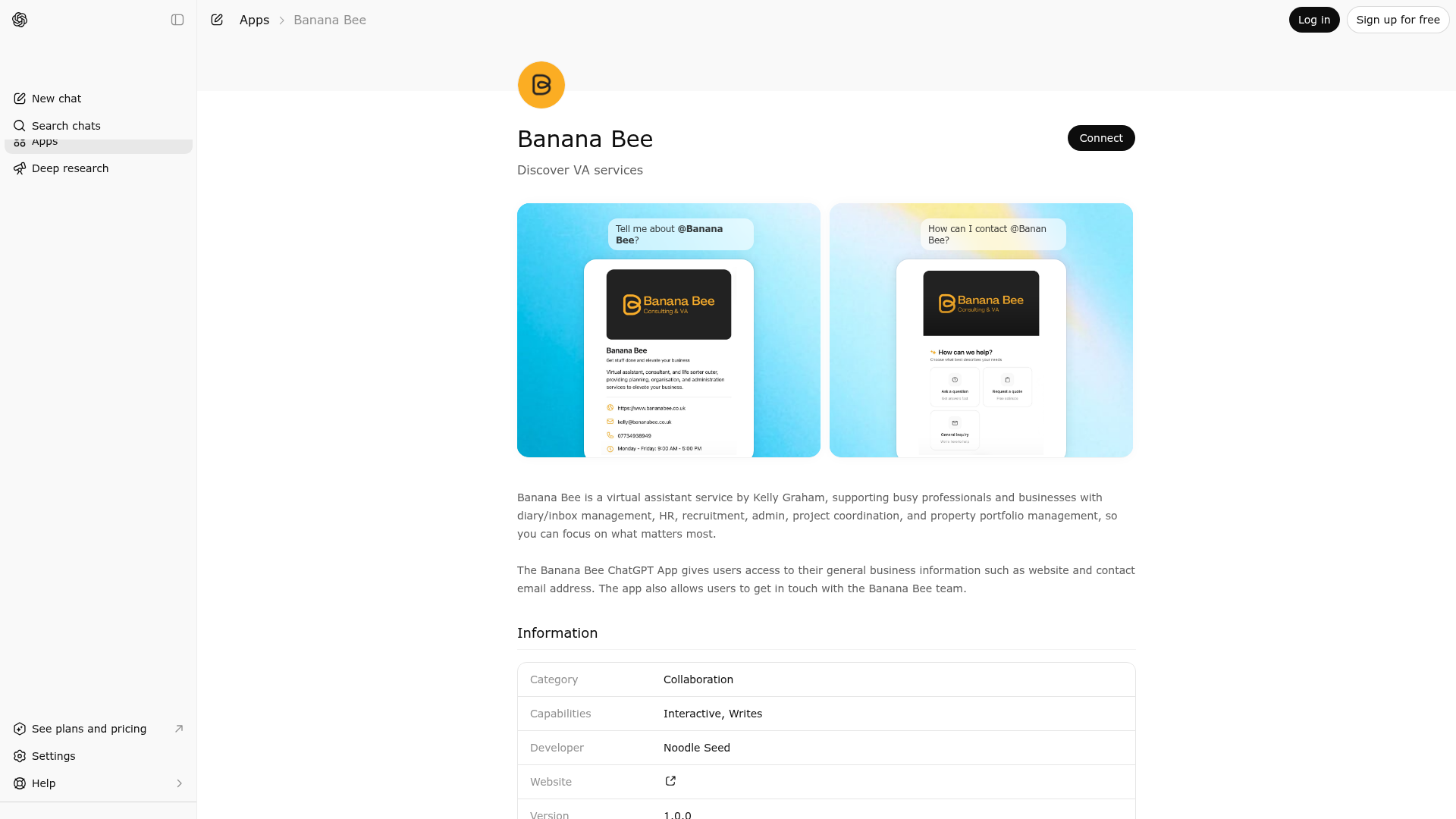 Screenshot of Banana Bee website