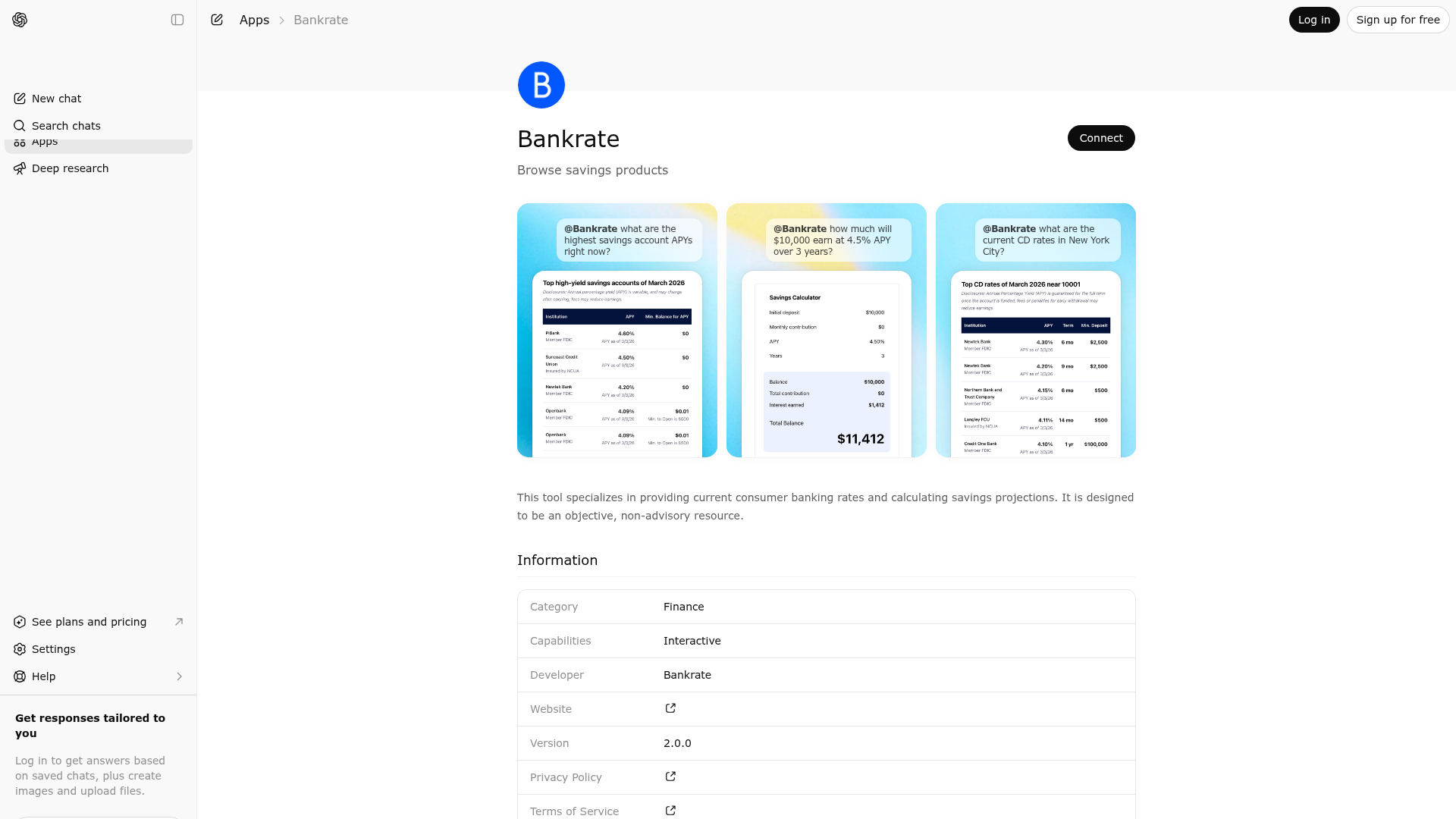 Screenshot of Bankrate website