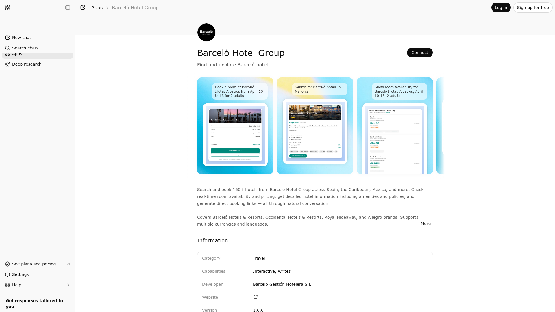 Screenshot of Barceló Hotel Group website