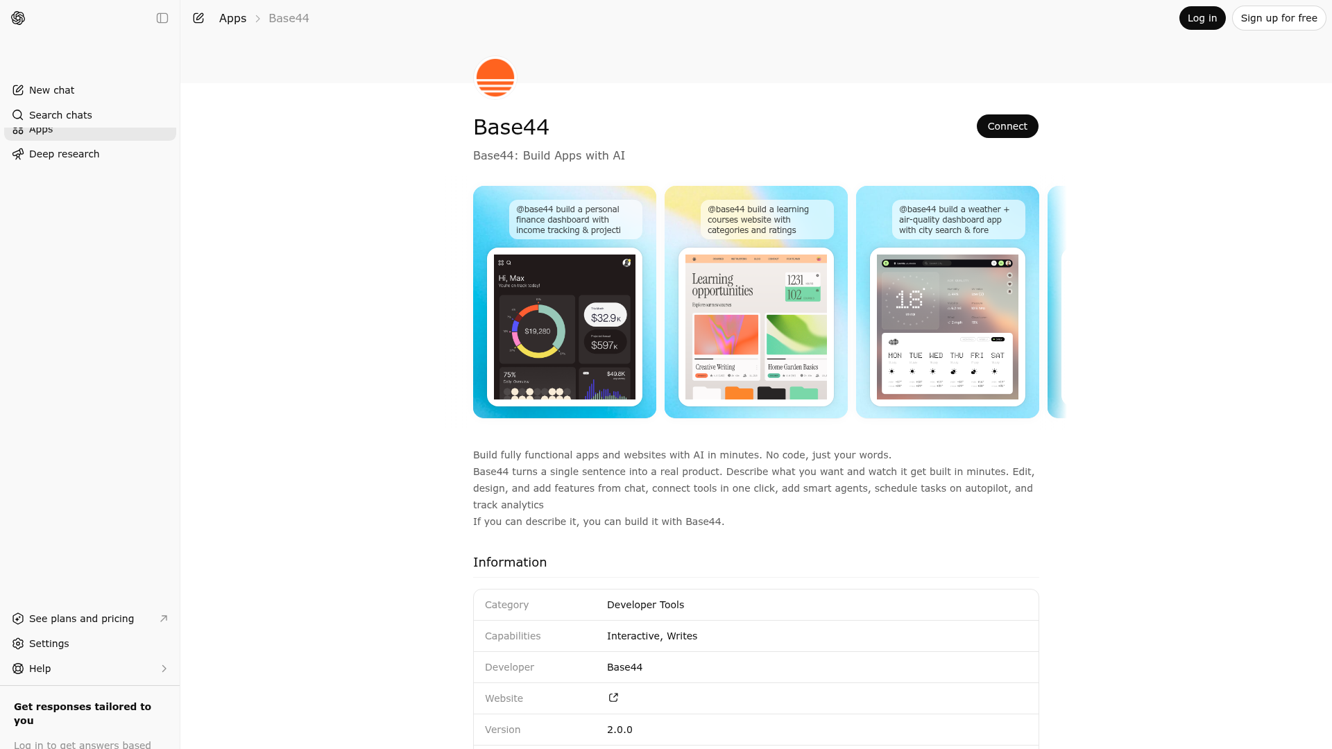 Screenshot of Base44 website