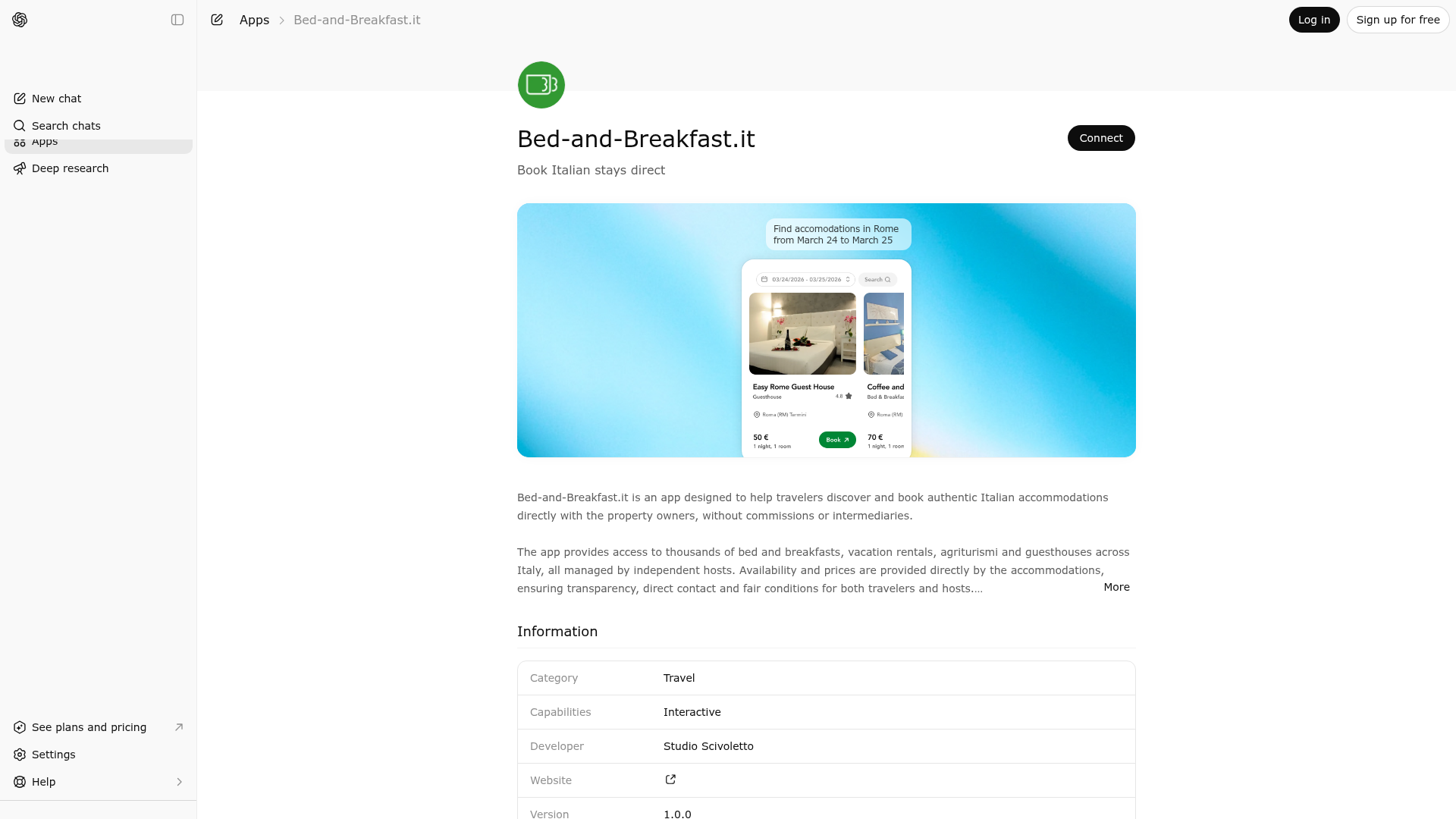 Screenshot of Bed-and-Breakfast.it website