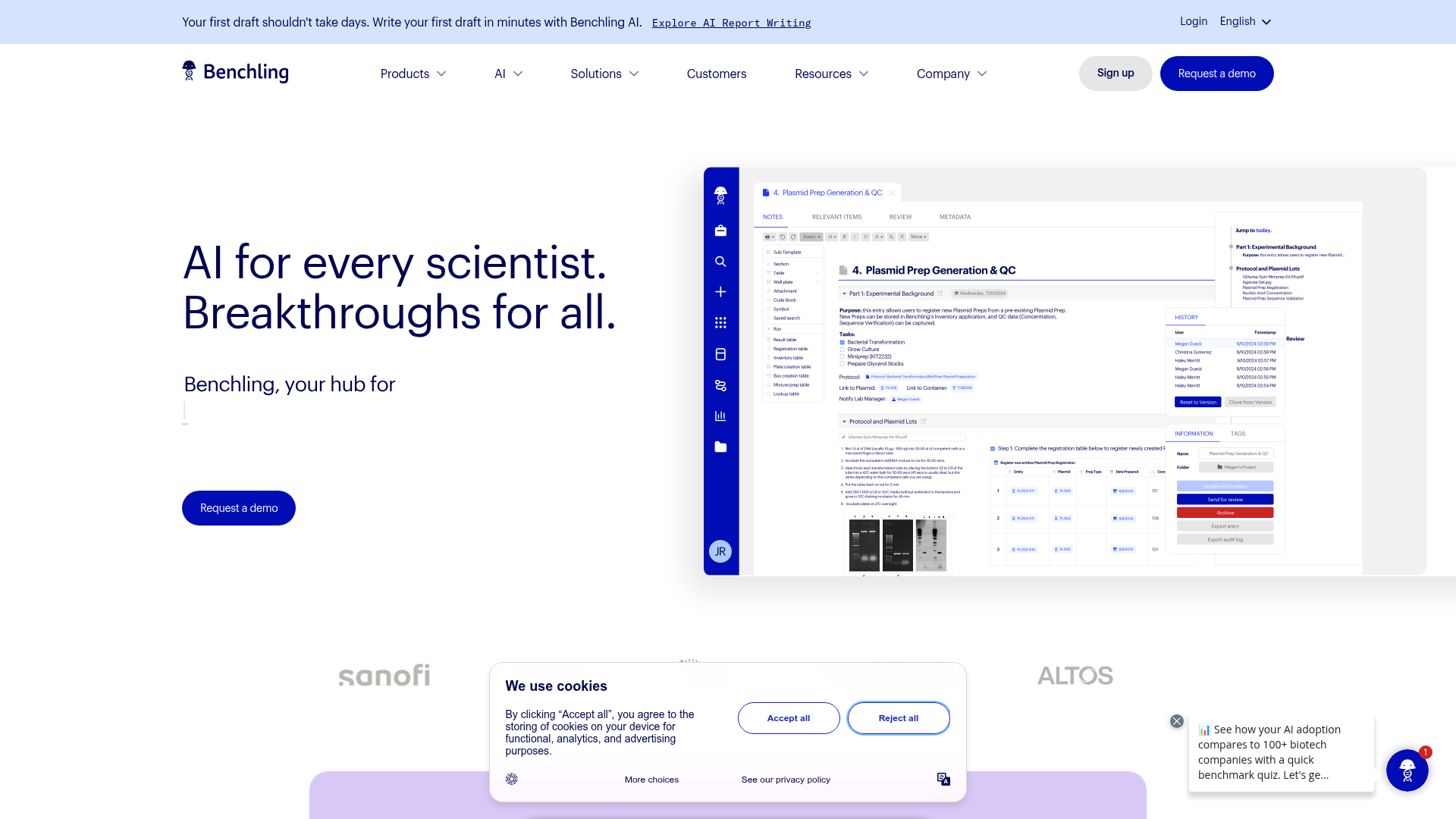 Screenshot of Benchling website