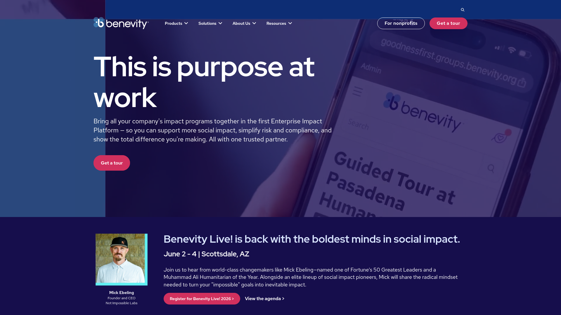 Screenshot of Benevity website