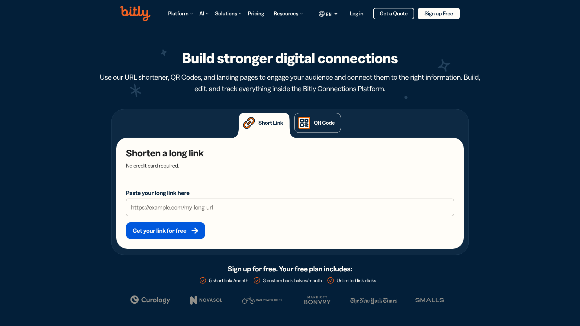 Screenshot of Bitly website