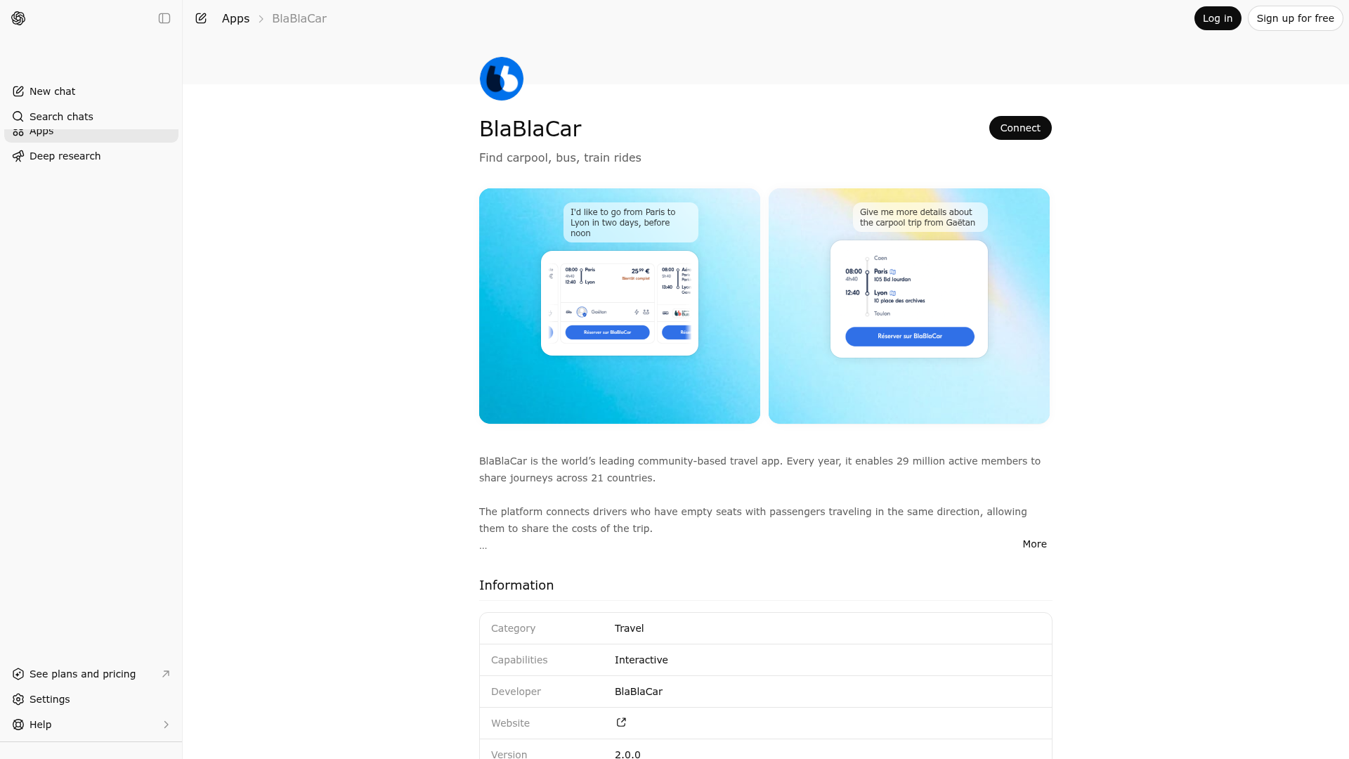 Screenshot of BlaBlaCar website