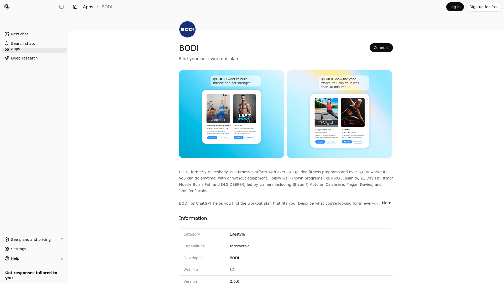 Screenshot of BODi website