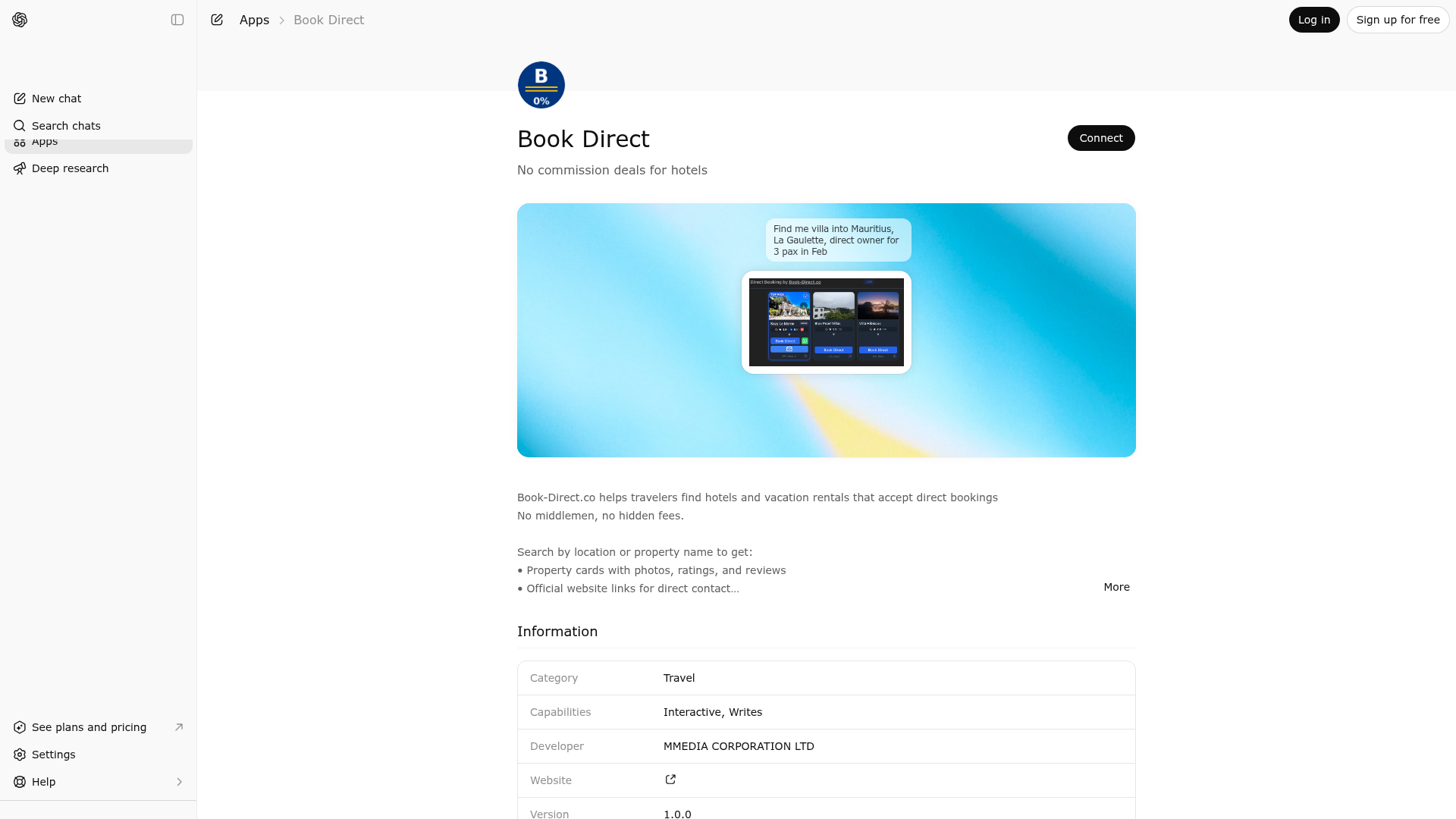 Screenshot of Book Direct website