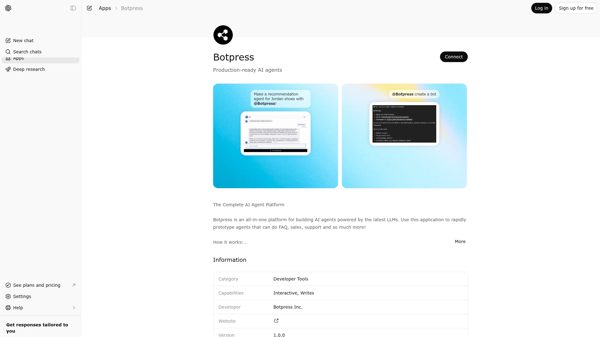 Screenshot of Botpress website