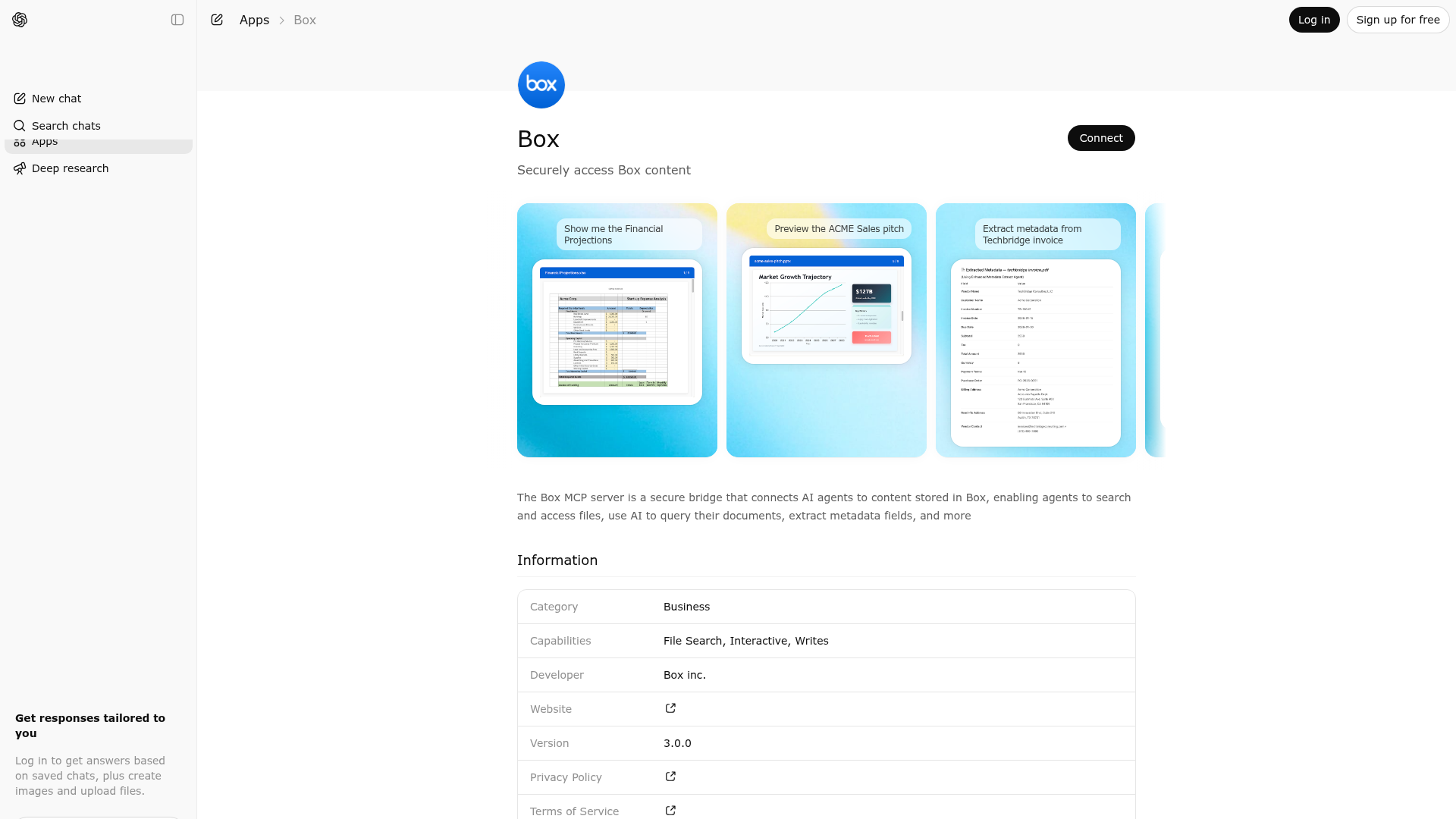 Screenshot of Box website