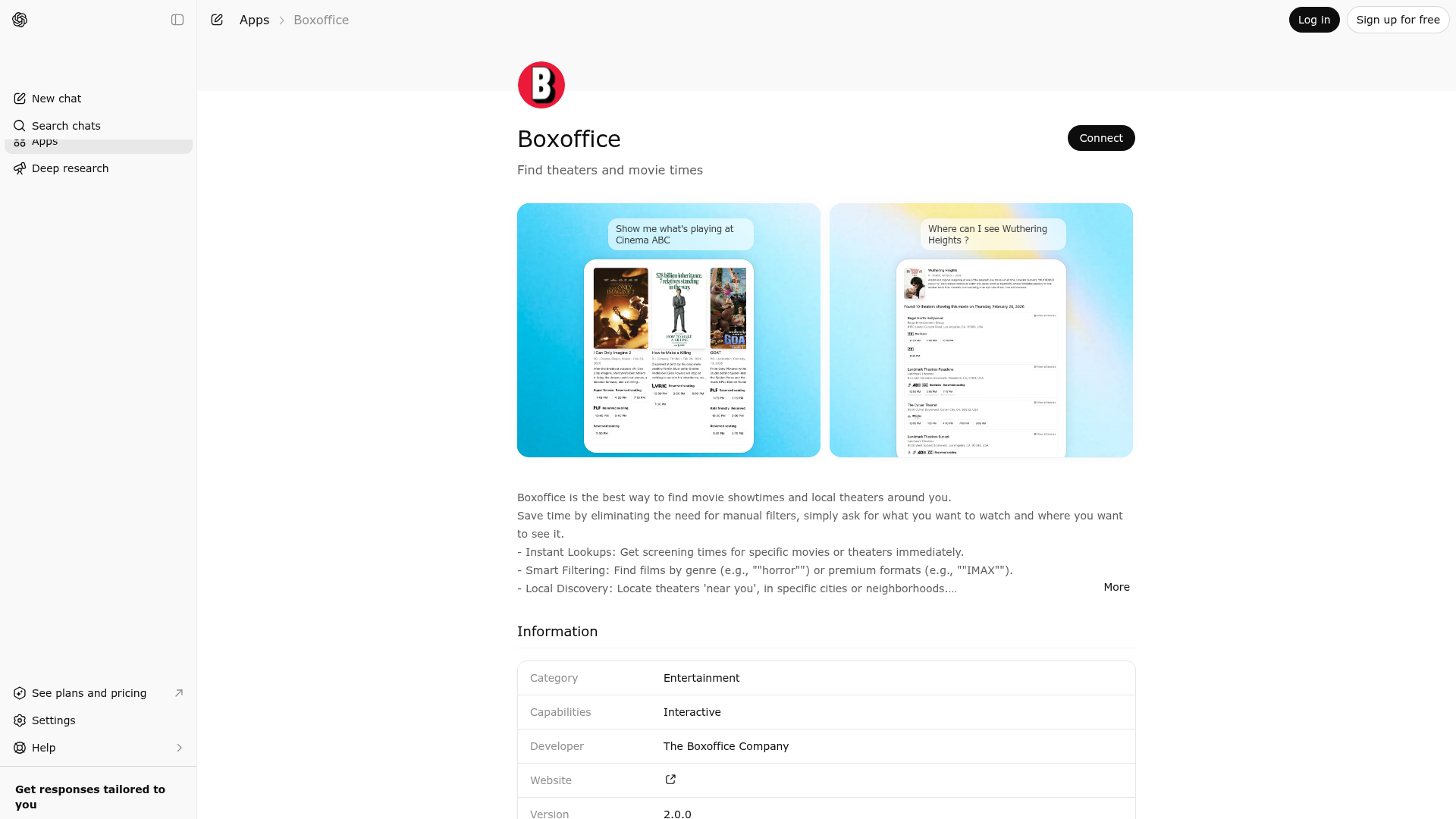 Screenshot of Boxoffice website