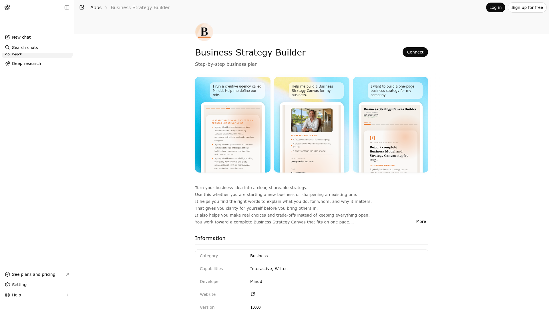 Screenshot of Business Strategy Builder website