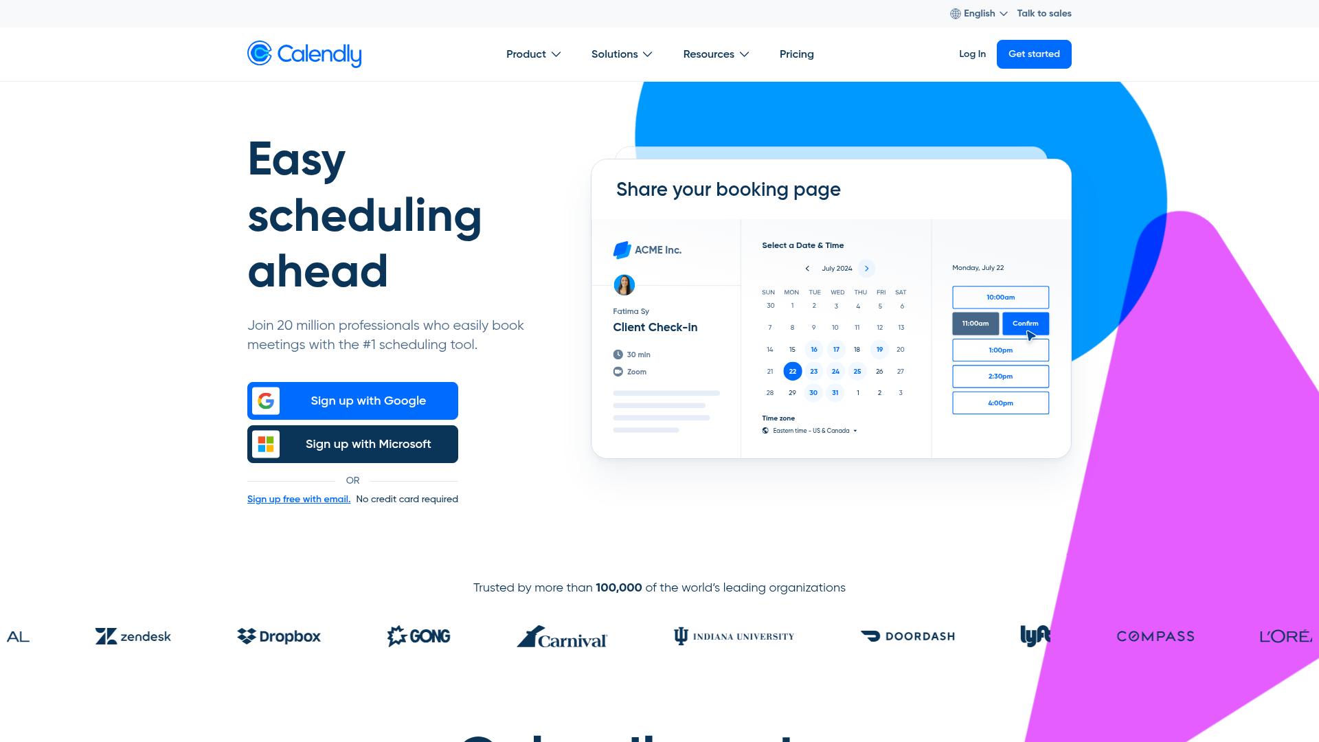 Screenshot of Calendly website
