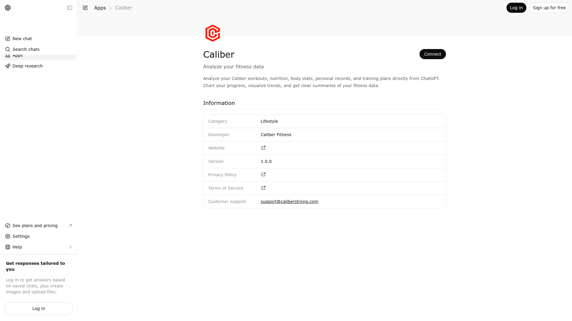 Screenshot of Caliber website