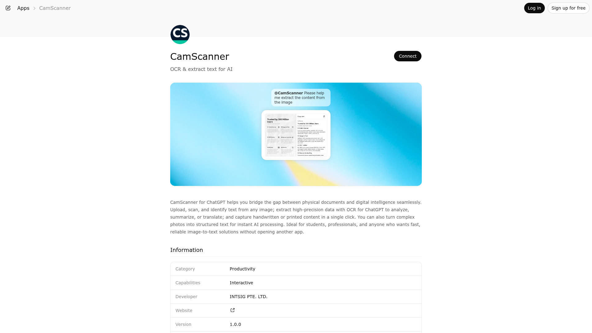 Screenshot of CamScanner website