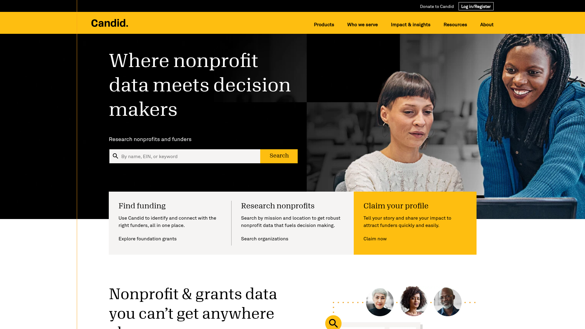 Screenshot of Candid website