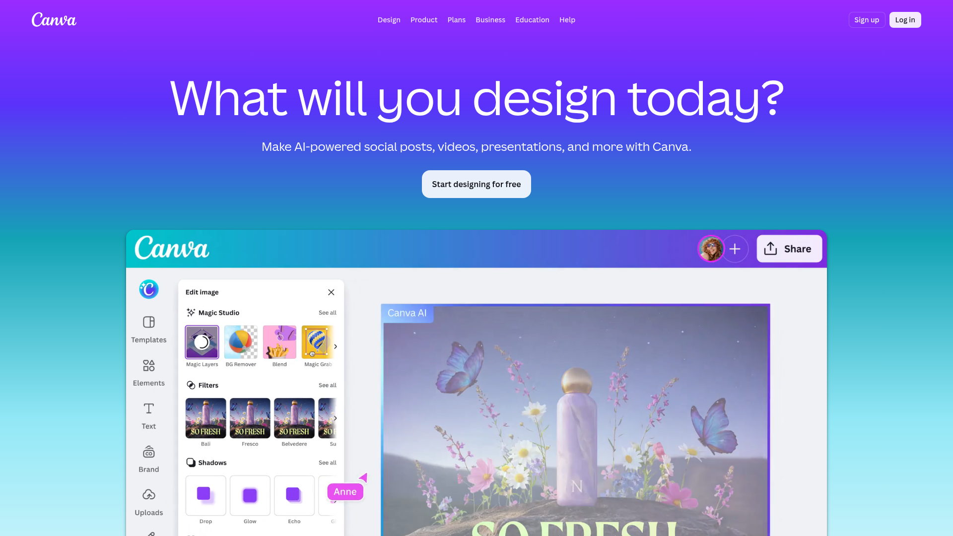 Screenshot of Canva website