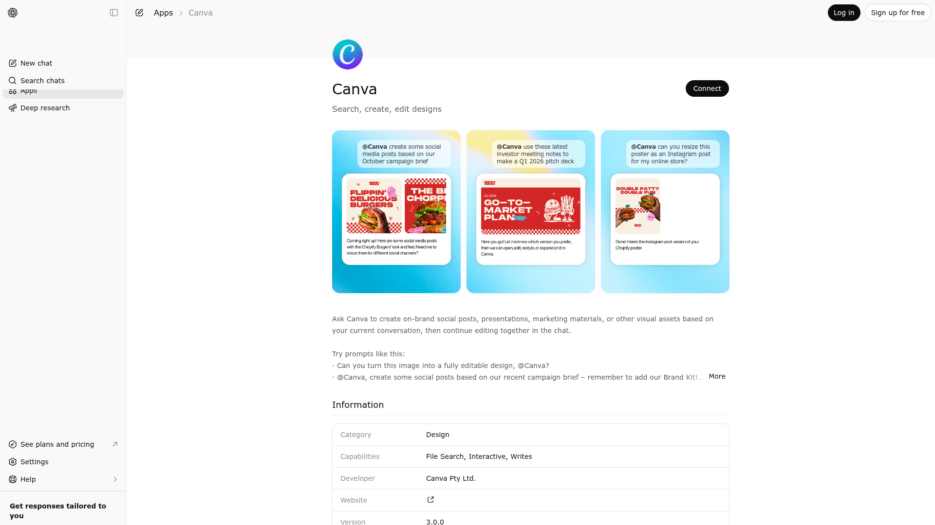 Screenshot of Canva website