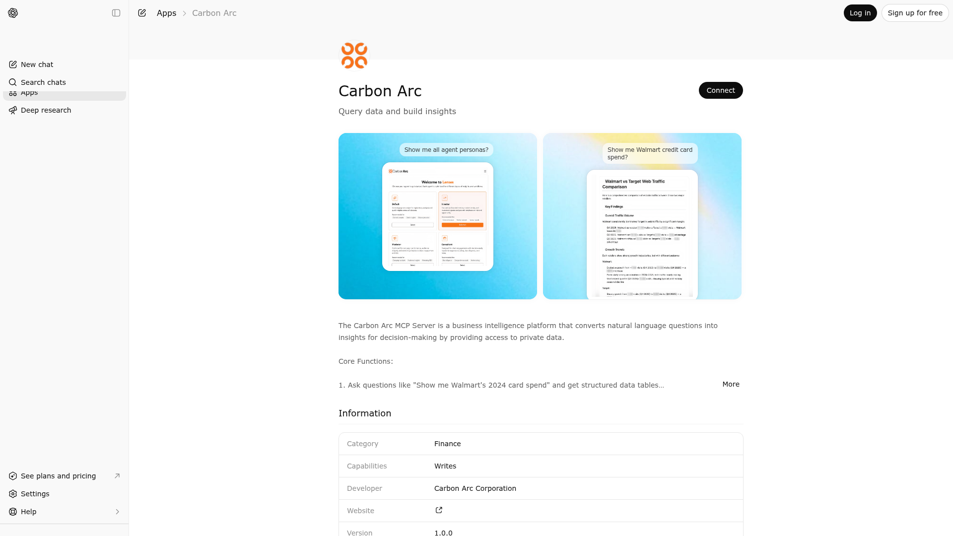 Screenshot of Carbon Arc website